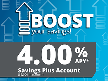 Boost your savings! 4.00% APY* Savings Plus Account ($5,000 maximum)